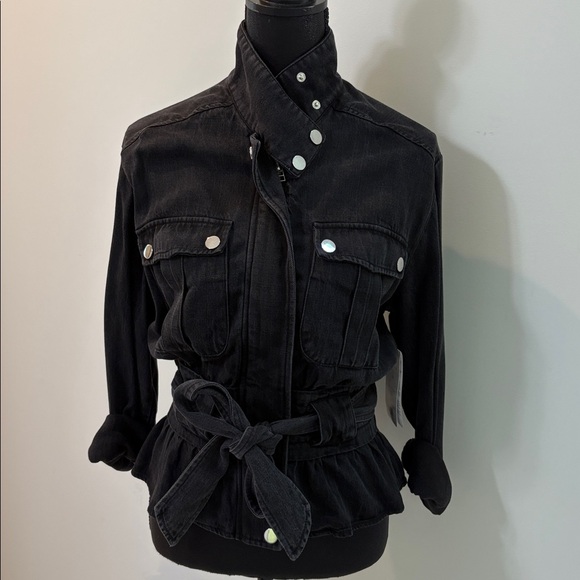 NEW Dear John Black Wash Tencel Denim Belted Moto Jean Jacket Women XS - Picture 1 of 6